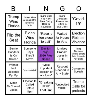 Lil Friendz Election Night Bingo Card