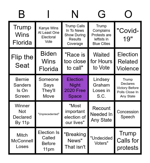 Lil Friendz Election Night Bingo Card