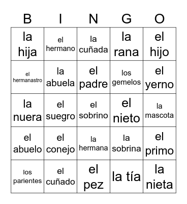La Familia Bingo Card