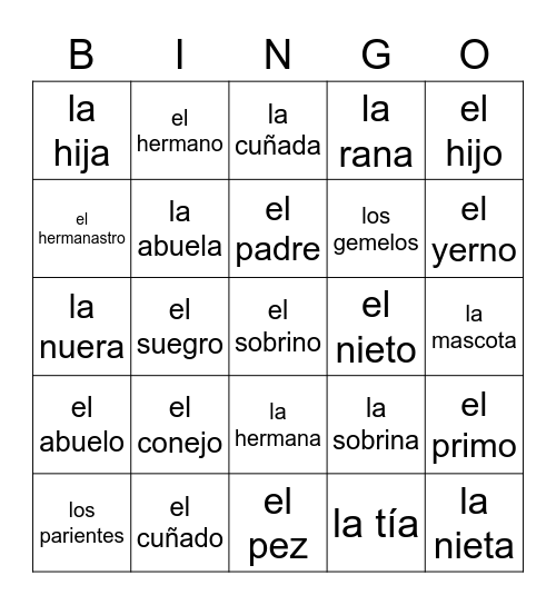 La Familia Bingo Card