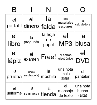 Virtual: Capítulo 3: Los sustantivos (NOUNS) Bingo Card