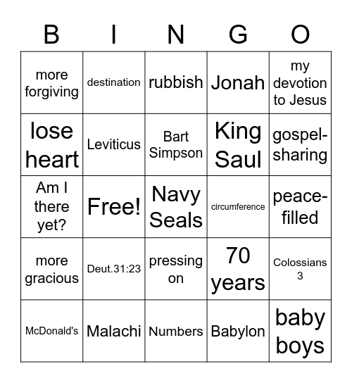 From Here to There Bingo Card