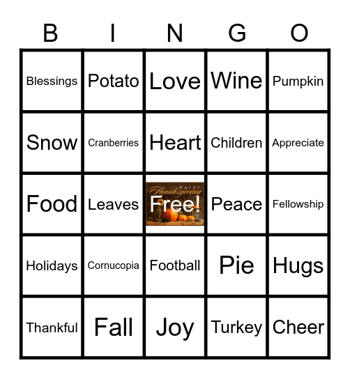 Safco Thanksgiving Dinner BINGO Card