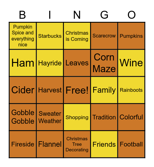 Fall Must Haves Bingo Card