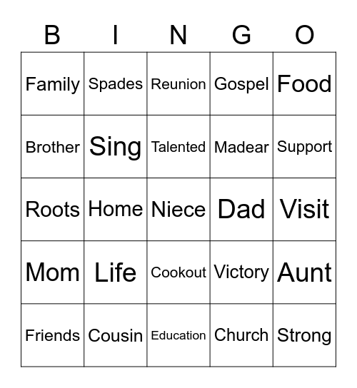 FAMILY BINGO Card