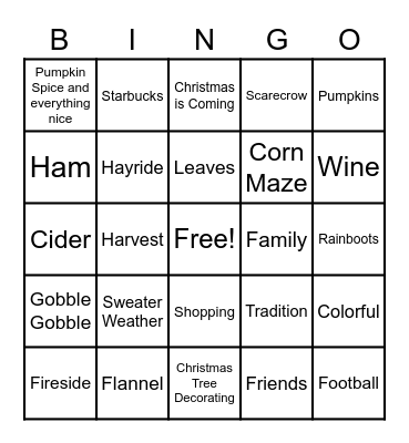 Fall Must Haves Bingo Card