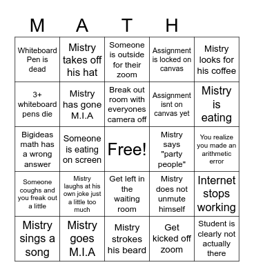 Advanced Algebra Bingo Card