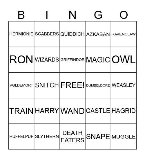 HARRY POTTER BINGO Card