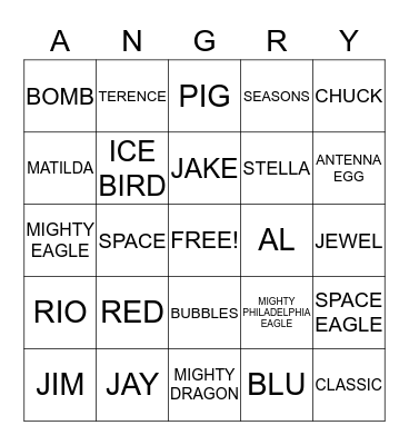 ANGRY BIRDS Bingo Card