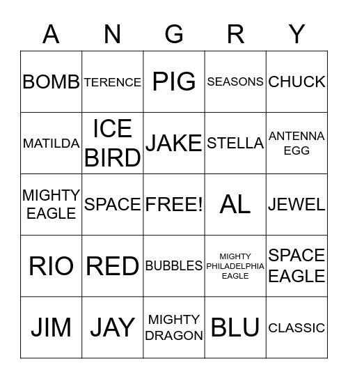 ANGRY BIRDS Bingo Card