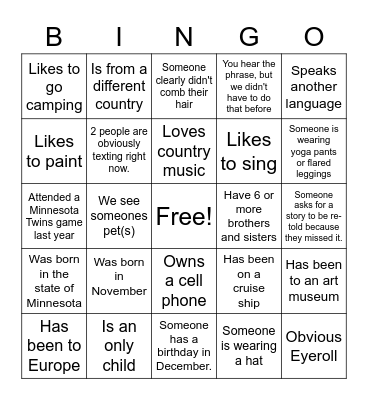 Introduce Yourself Bingo2 Bingo Card