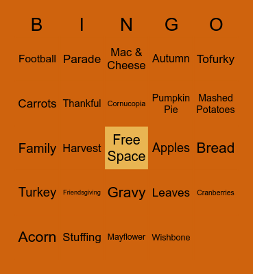 Thanksgiving Bingo Card
