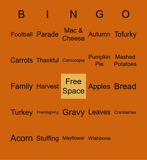 Thanksgiving Bingo Card
