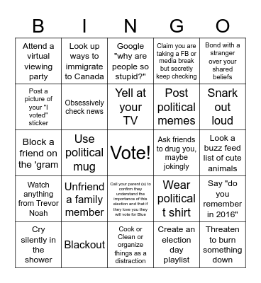 Election Day Bingo Card