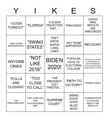 Election Night 2020 Bingo Card