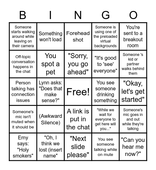 Zoom Meeting BINGO Card