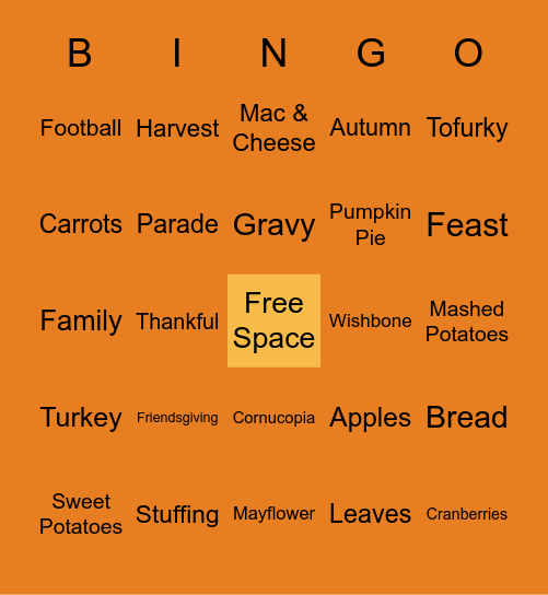 Thanksgiving Bingo Card