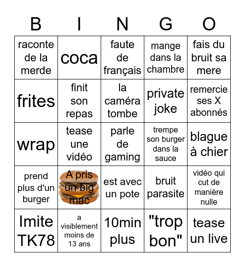Mcdo Bingo Card
