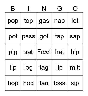 CVC WORDS   GAME 1 Bingo Card