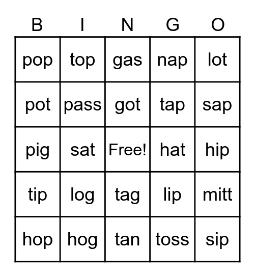 CVC WORDS   GAME 1 Bingo Card