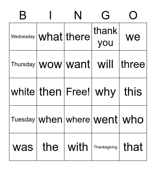 Monster Words      "th"     "w"         words Bingo Card