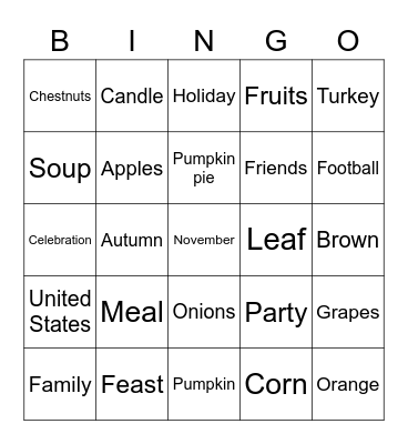 Thanksgiving Bingo Card