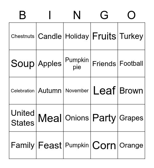 Thanksgiving Bingo Card