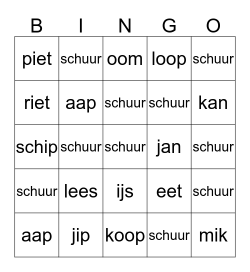bingo - schuur Bingo Card