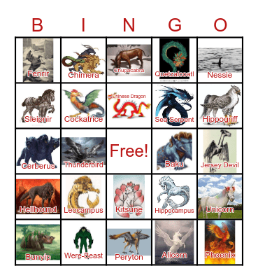 Mythical Creatures Bingo Card