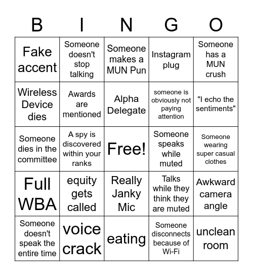 MUN Bingo Card