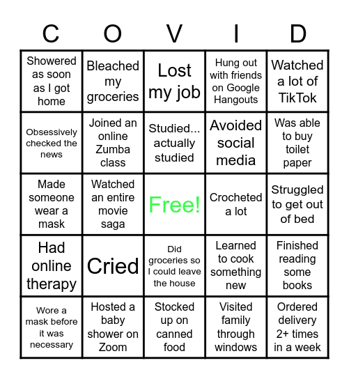 Quarantine Bingo Card