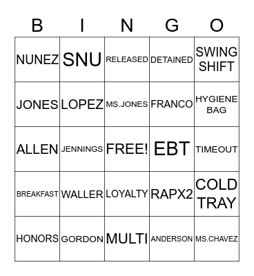 WHATS FOR DINNER? Bingo Card