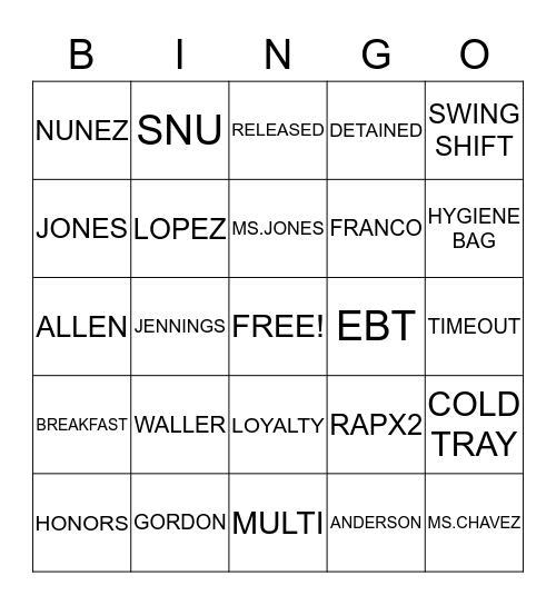 WHATS FOR DINNER? Bingo Card