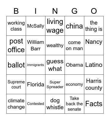 Bullshit Bingo Biden Bingo Card