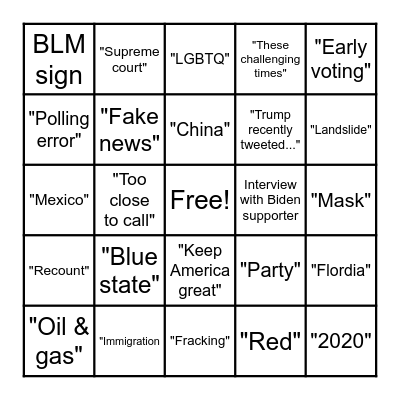 2020 Election Bingo! Bingo Card