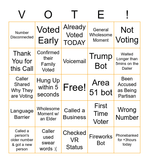 MOVE Texas Phonebank Bingo Card