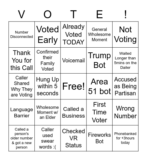 MOVE Texas Phonebank Bingo Card