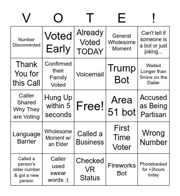 MOVE Texas Phonebank Bingo Card