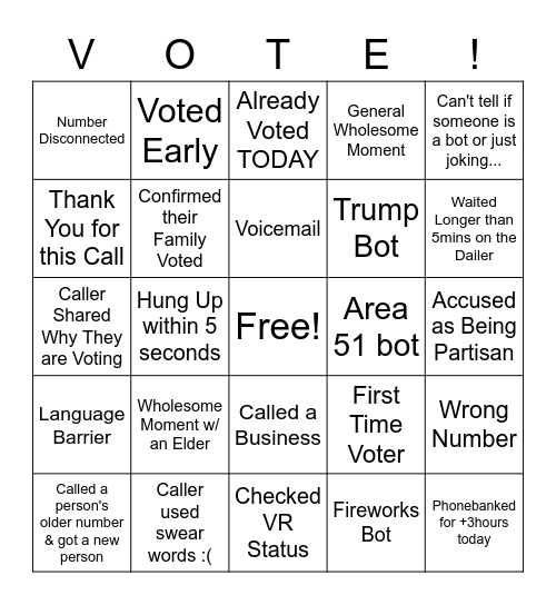 MOVE Texas Phonebank Bingo Card