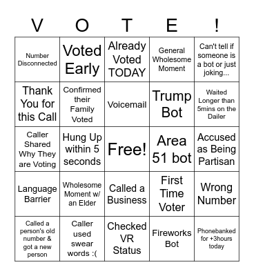 MOVE Texas Phonebank Bingo Card
