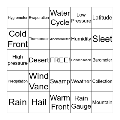 Weather and Water Cycle Bingo Card