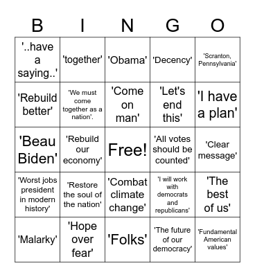 Biden Bingo Card