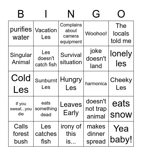 Survivorman Bingo Card