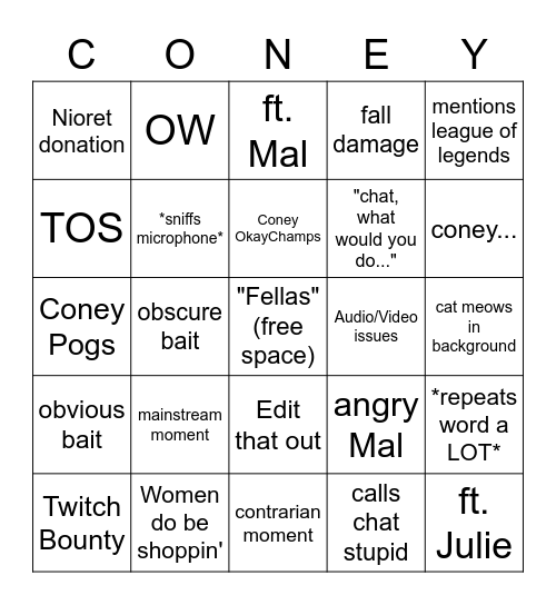 Coney CONEY Card Bingo Card