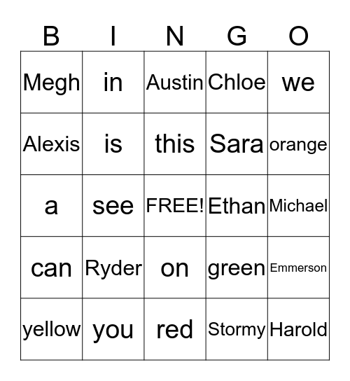 Kindergarten Review Bingo Card