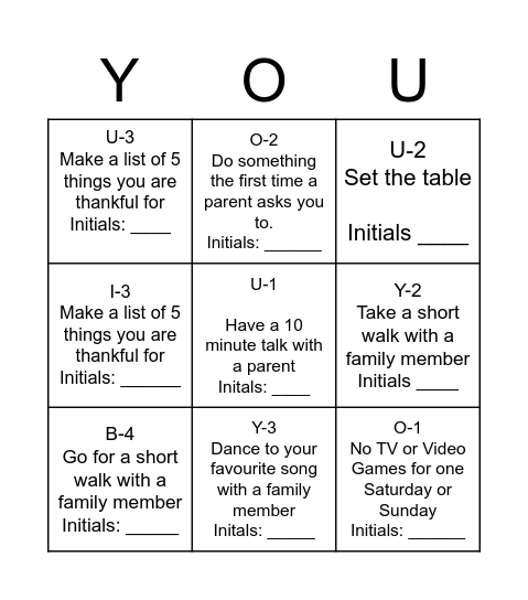 Family  Bingo Card