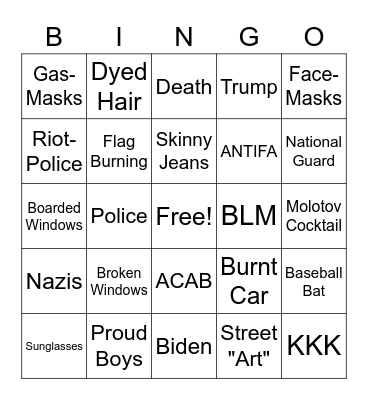 2020 US Election Riot Bingo Card