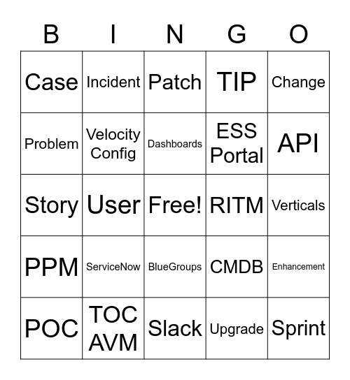 VELOCITY BINGO Card