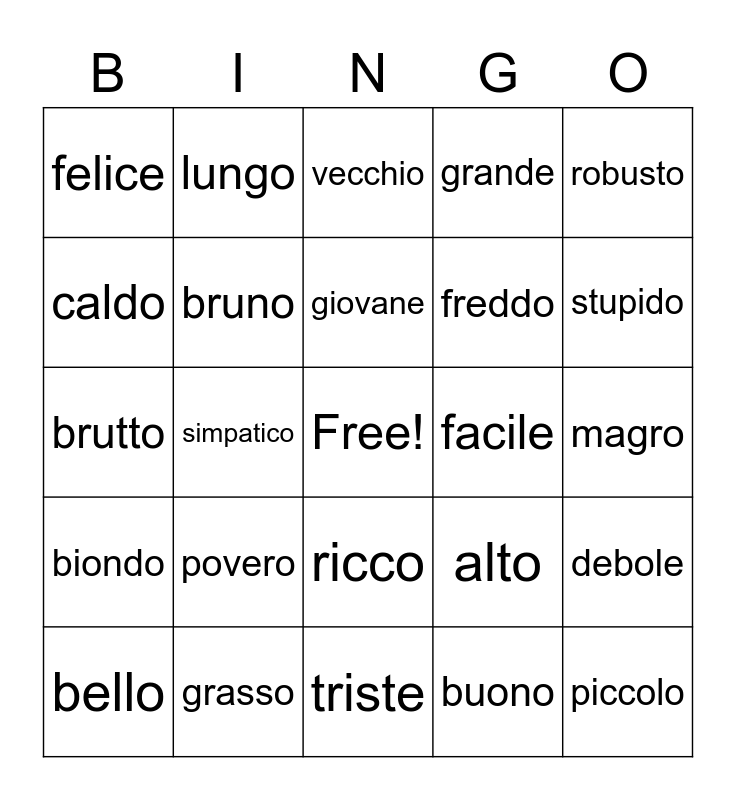 Italian Animal Bingo - Tombola - Italian Language Vocabulary - Italy