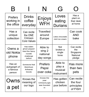 NEO Icebreaker Activity Bingo Card